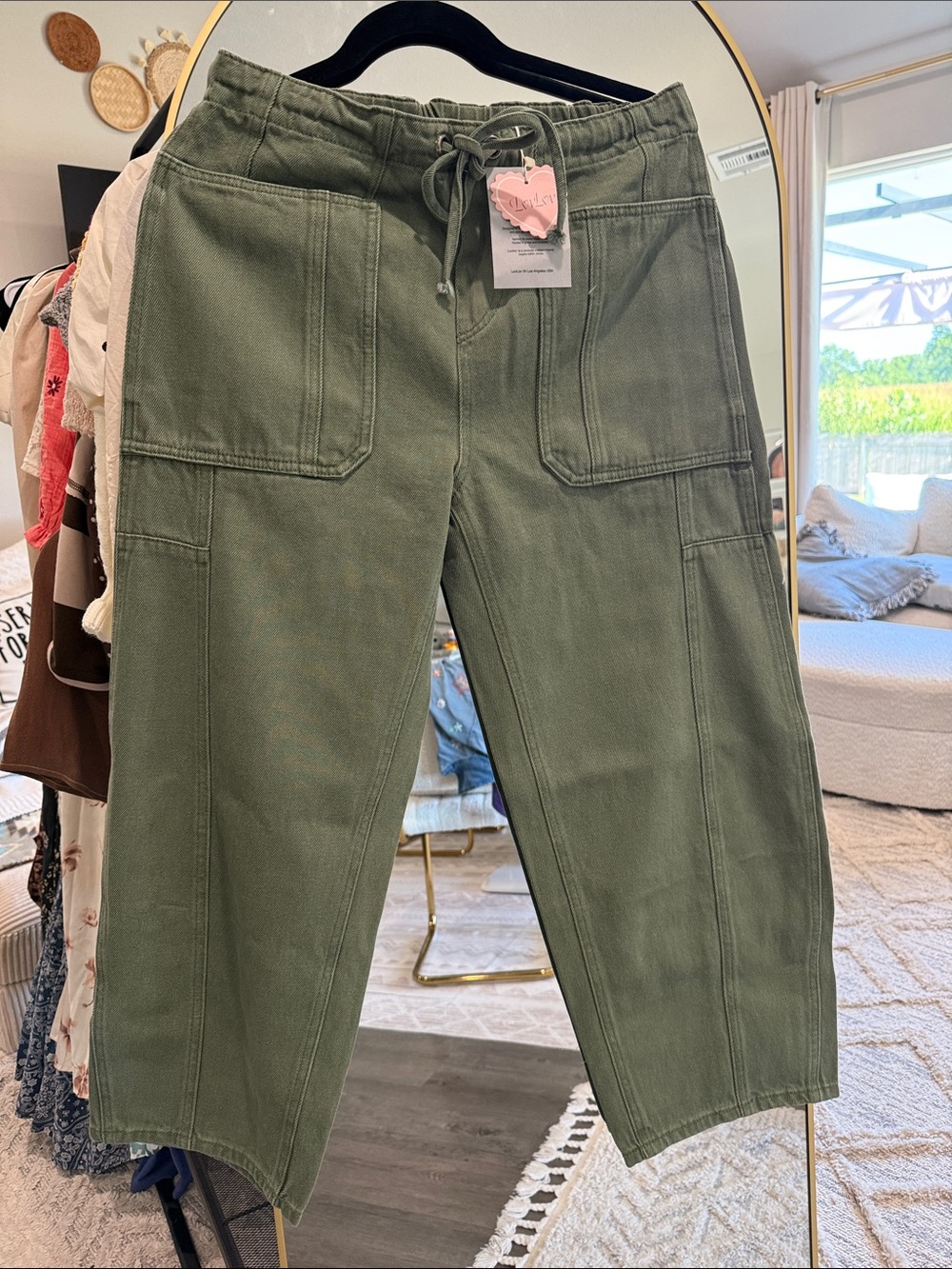 Olive Green Barrel Drawstring Pants
